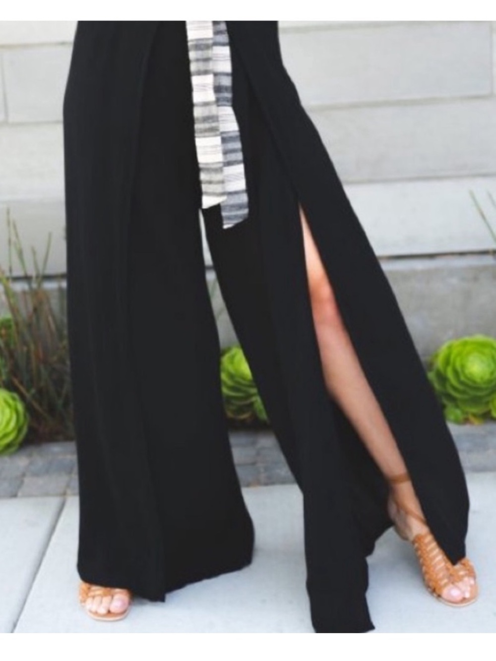 New Cleobella gauzy wide leg pants slit smocked elastic waist pull on boho XS
